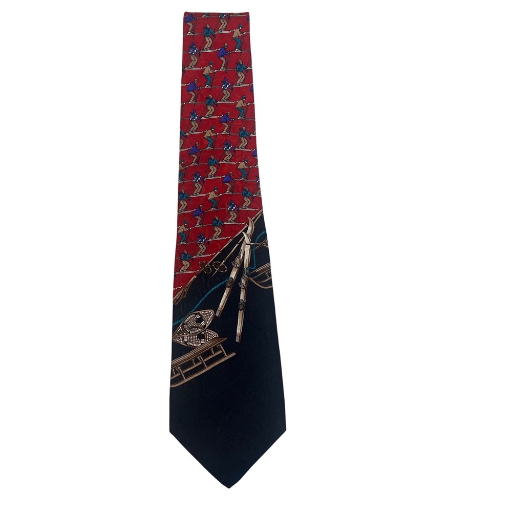 Robert Talbott Nordstrom Mens Silk Tie Red Black Skiing Snowshoe Winter Sport